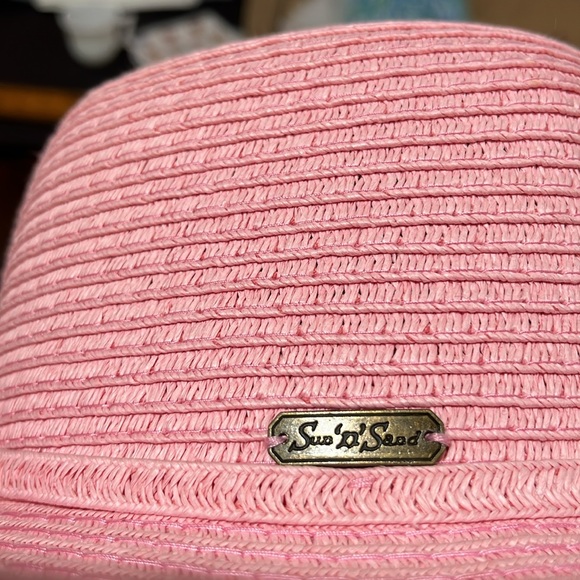 Pink Sun N Sand straw-like, Paper Braid, Summer Hat with Turned-Up Brim - Picture 7 of 7